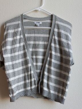 Old Navy Gray & White Striped Open-Front Cardigan